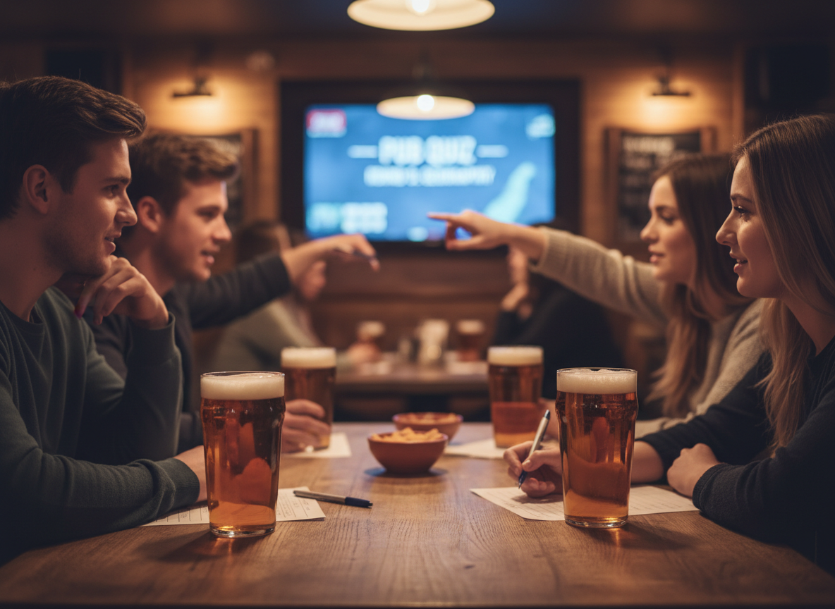Gruppe junger Menschen beim Pubquiz